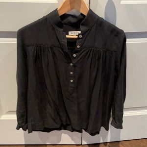 Black horses atelier blouse with gathers at shoulder